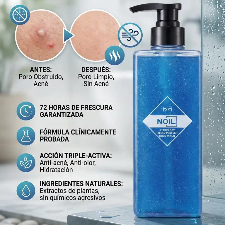 (SUPER 2X1) NOIL Aquablue Body Wash Dual Acid + Probiotics Fights Acne Oil & Itch