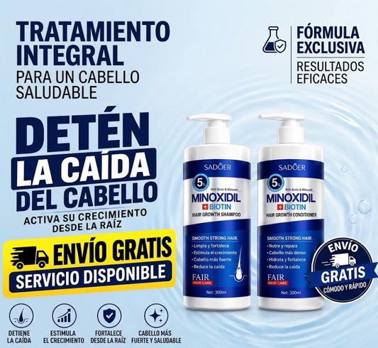 SADOER® Shampoo + Acondicionador Minoxidil 5% + Biotina Anticaida (Lleva 2 Paga 1)
