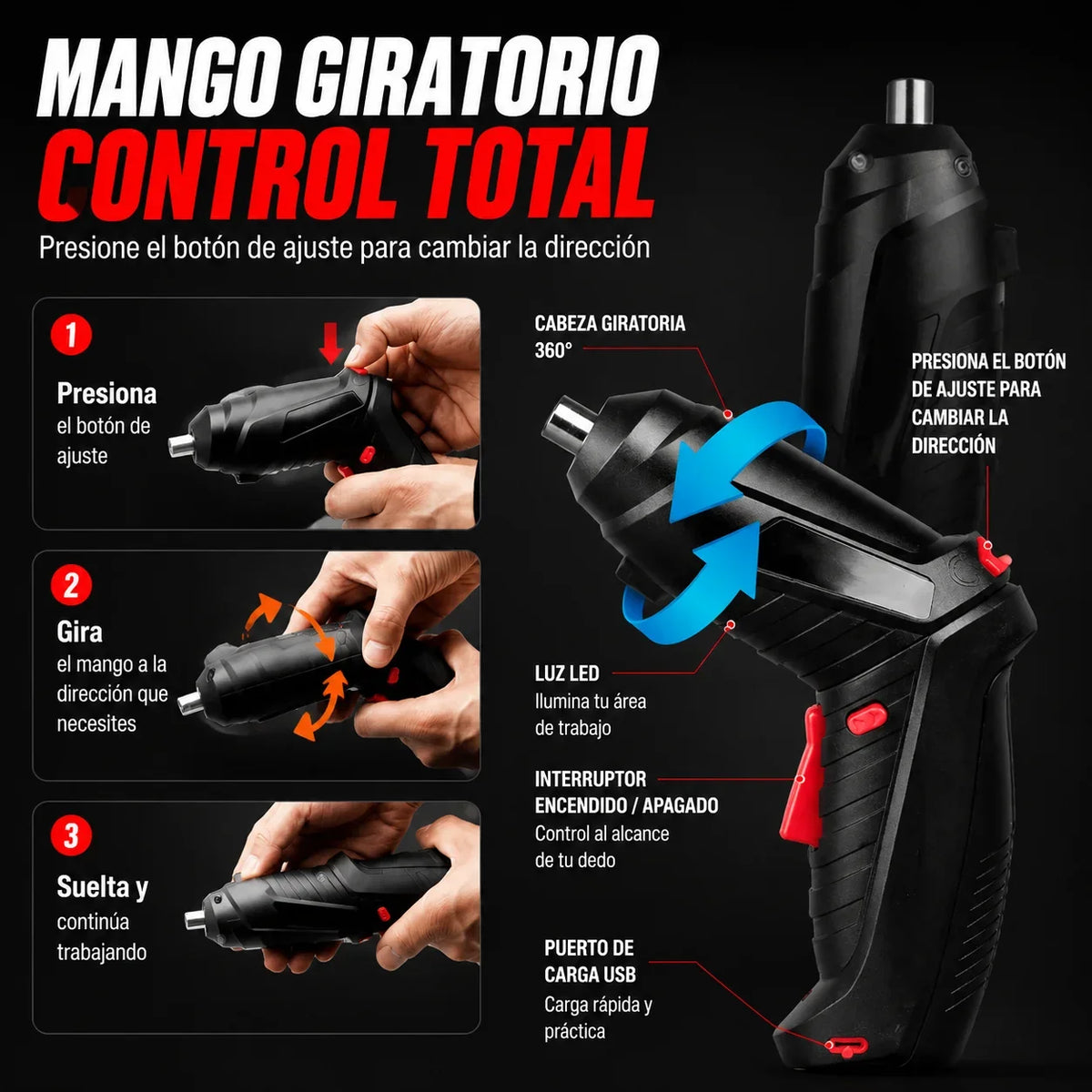 EifMaster® Taladro Destornillador Portátil Alemán + Kit 47 piezas y extensor GRATIS