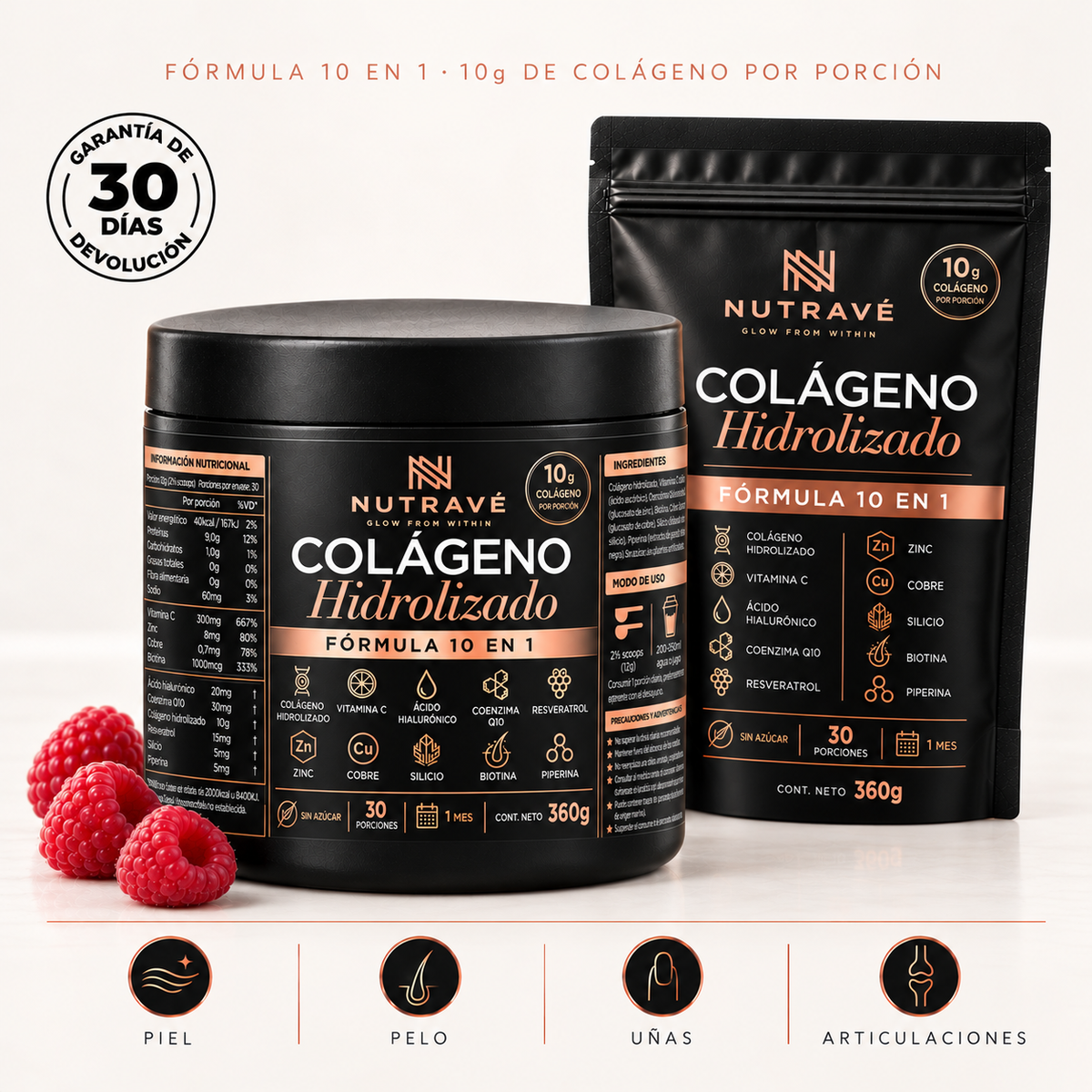 NUTRAVÉ – Colágeno Hidrolizado 360gr · 10 en 1