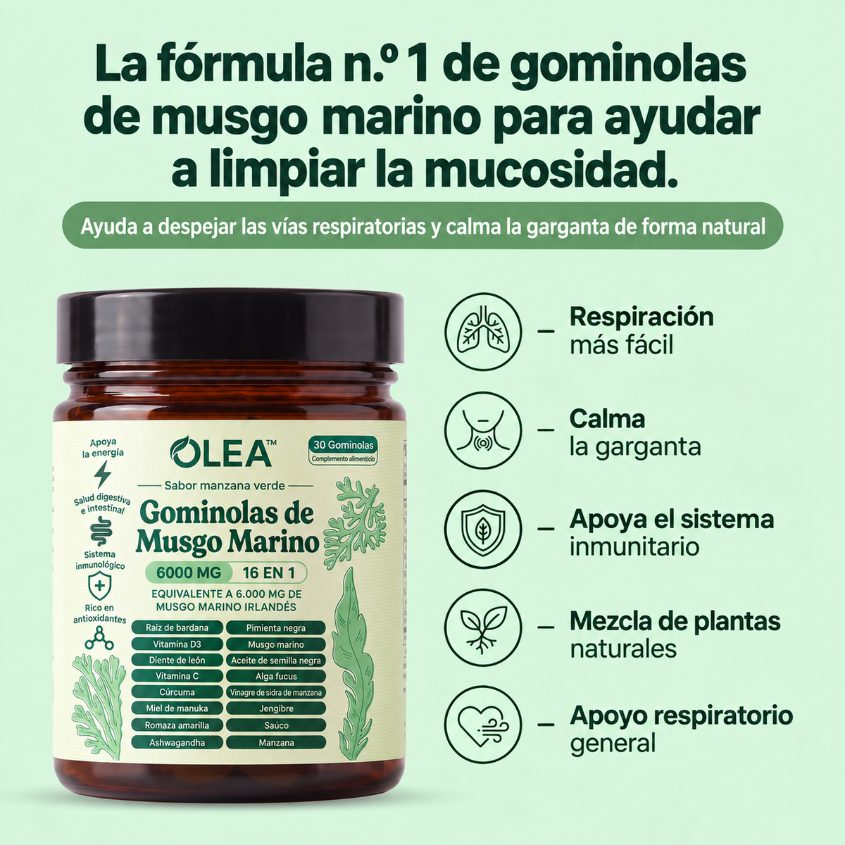 Gominolas de Musgo Marino 16 en 1 Para Eliminar la Mucosidad & Recuperar la Salud Respiratoria