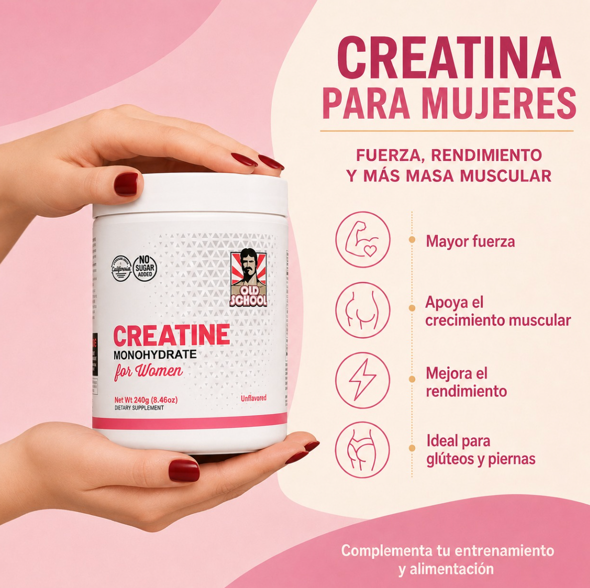 Creatina Monohidratada para mujeres - Fuerza, Energía y Rendimiento en cada dosis.