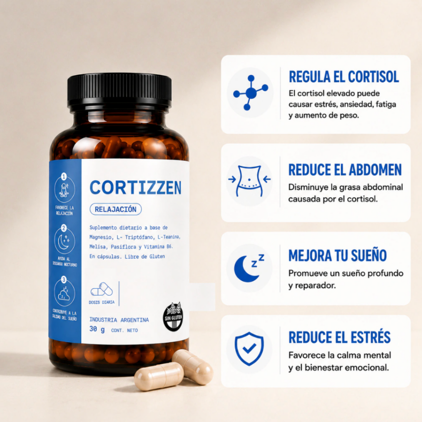 CORTIZZEN | REDUCE LOS NIVELES DE CORTISOL,ESTRÉS, HINCHAZON Y ANSIEDAD