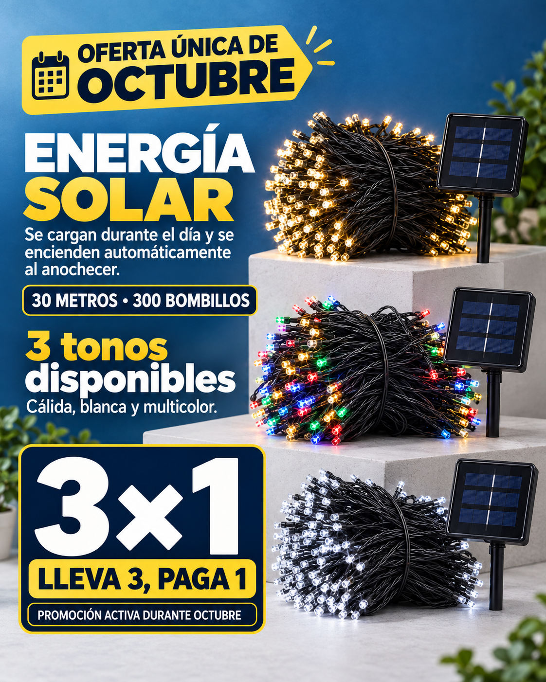 Compra 1 Lleva 3 - Luces Solares Navideñas (30 metros)