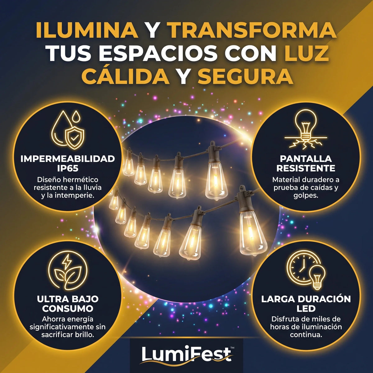 LumiFest™ Guirnalda LED Impermeables para Exterior e Interior 5 Metros 10 Luces
