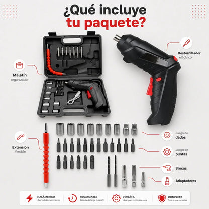EifMaster® Taladro Destornillador Portátil Alemán + Kit 47 piezas y extensor GRATIS